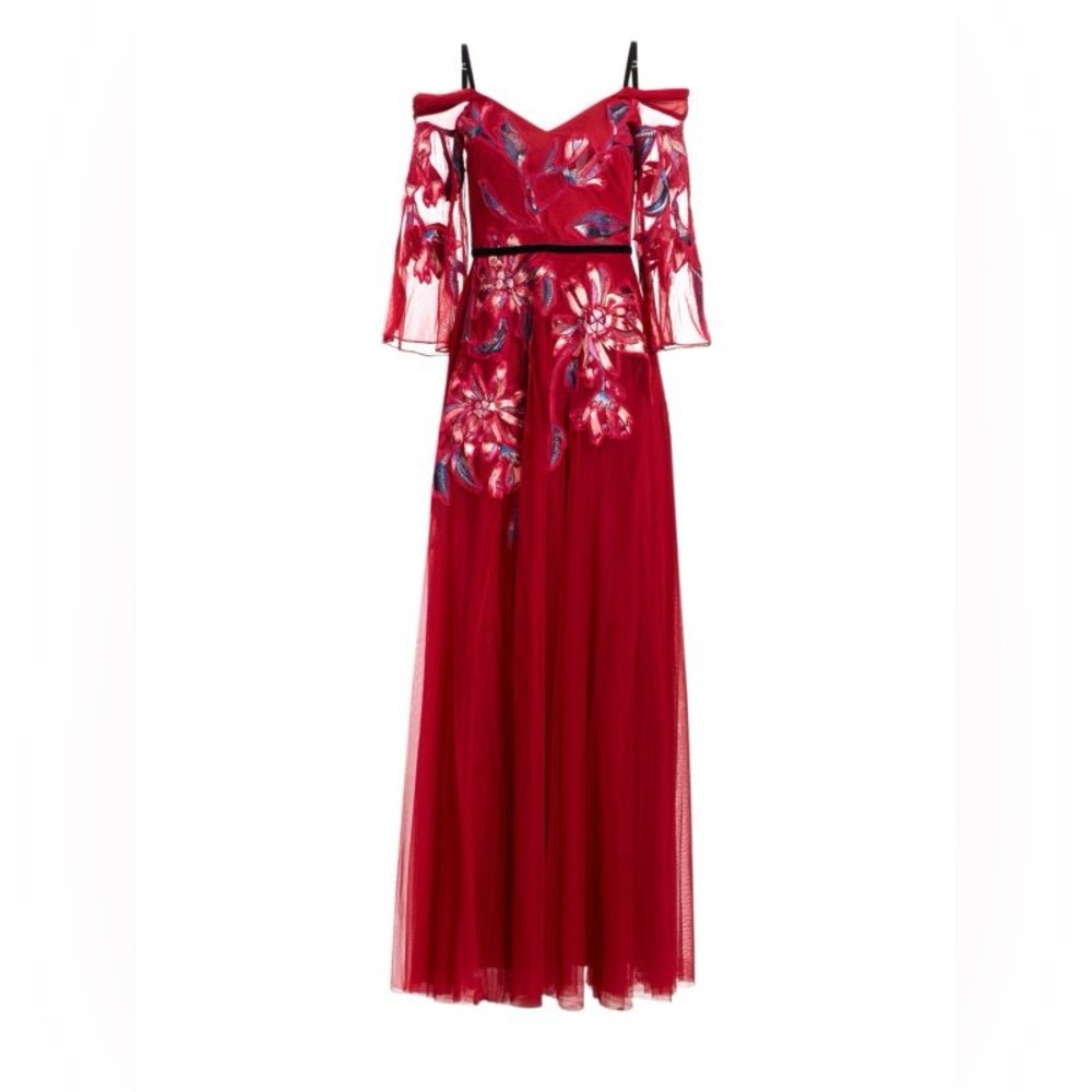 New with tag!! Perfect condition MARCHESA Cold Shoulder Embroidered Tulle Gown